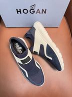 Hogan - Slip-On Sneaker in Navy Blue and White Suede/Tech Fabric