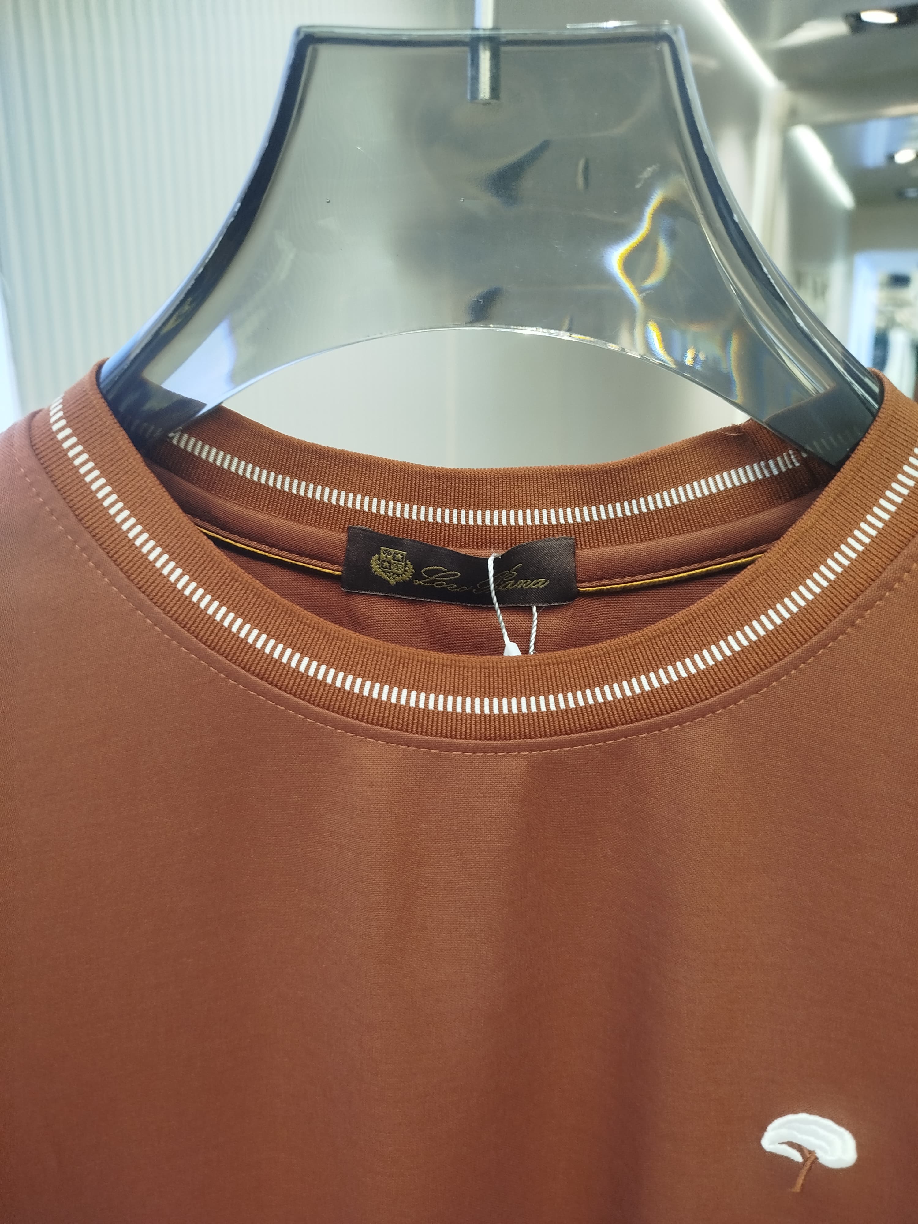 Loro Piana - Cotton Jersey T-Shirt with Embroidered Motif in Russet Brown
