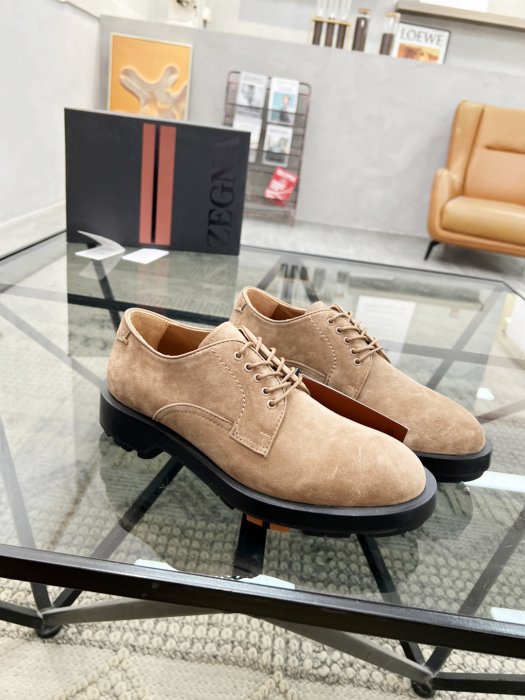 Zegna - Tan Suede Derby Shoes with Chunky Sole