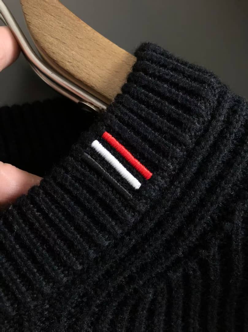 Moncler Men's Black Ribbed Knit Wool Crewneck Sweater