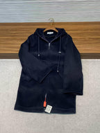 LOEWE Hooded Coat | Black Wool-Blend Anagram Jacquard