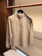 Brioni - Beige Ribbed Knit Quarter-Button Sweater
