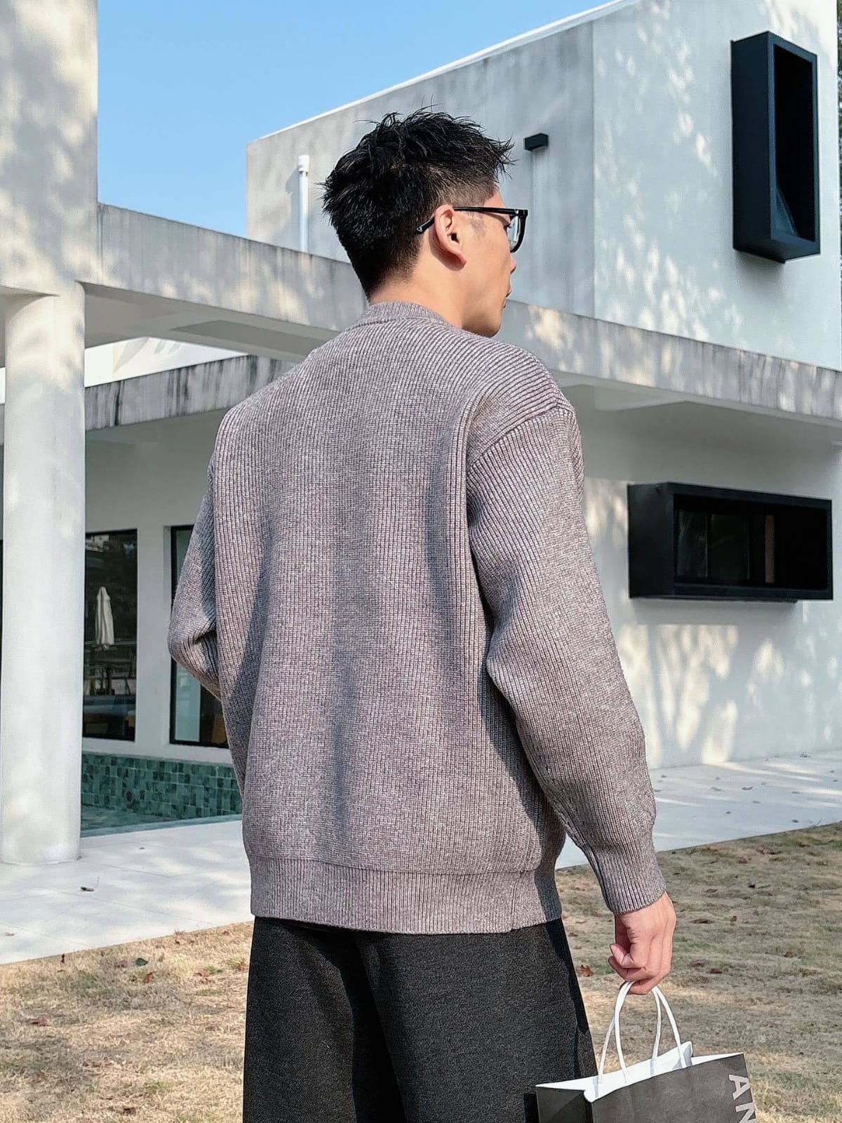 Loewe - Grey Ribbed Knit Zip-Up Cardigan