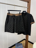 Men's Luxury Monogram Jacquard T-Shirt & Shorts Matching Set – Black