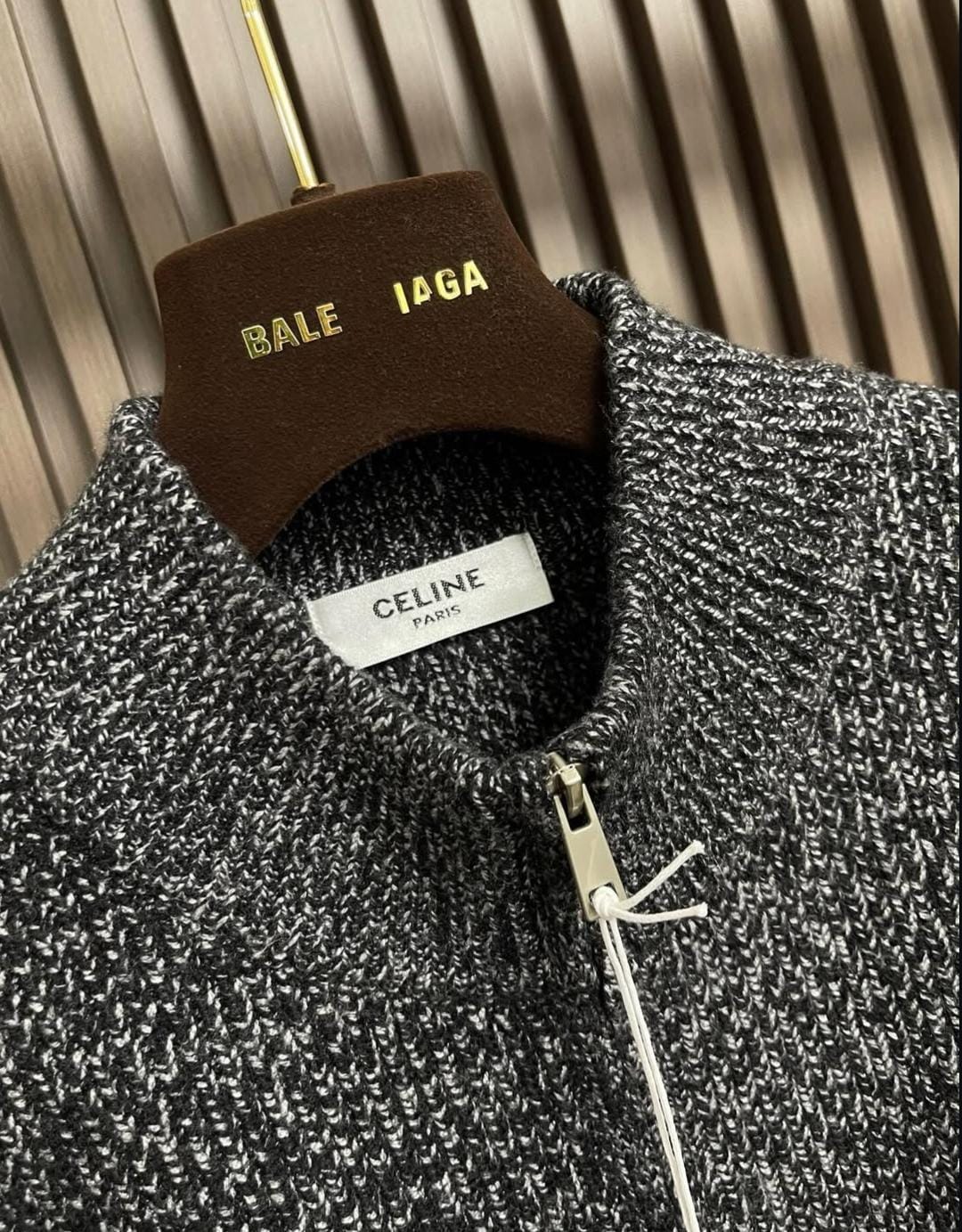 Celine - Grey Half-Zip Knit Sweater