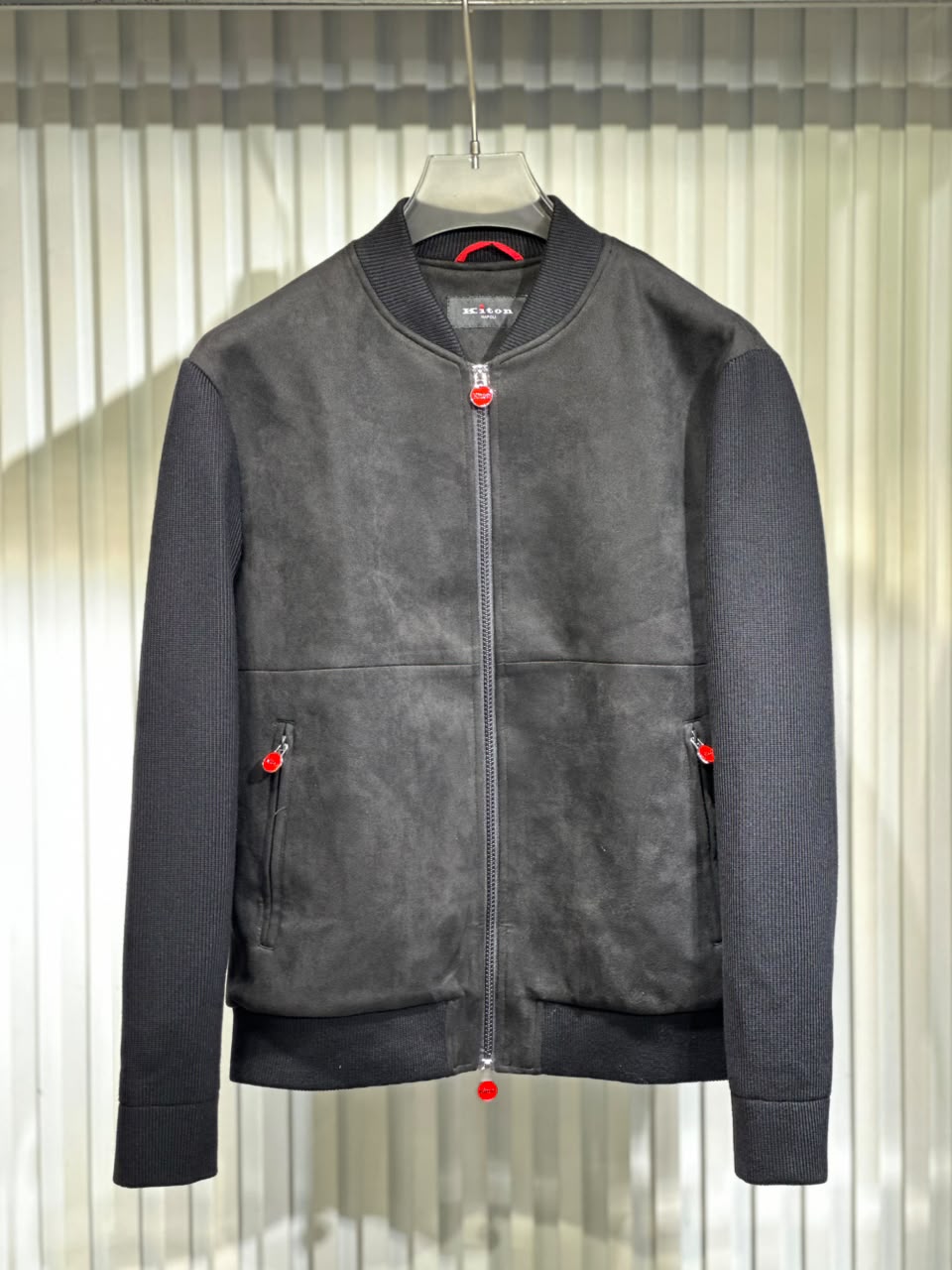 Kiton - Men's Two-Tone Suede Black Bomber Jacket