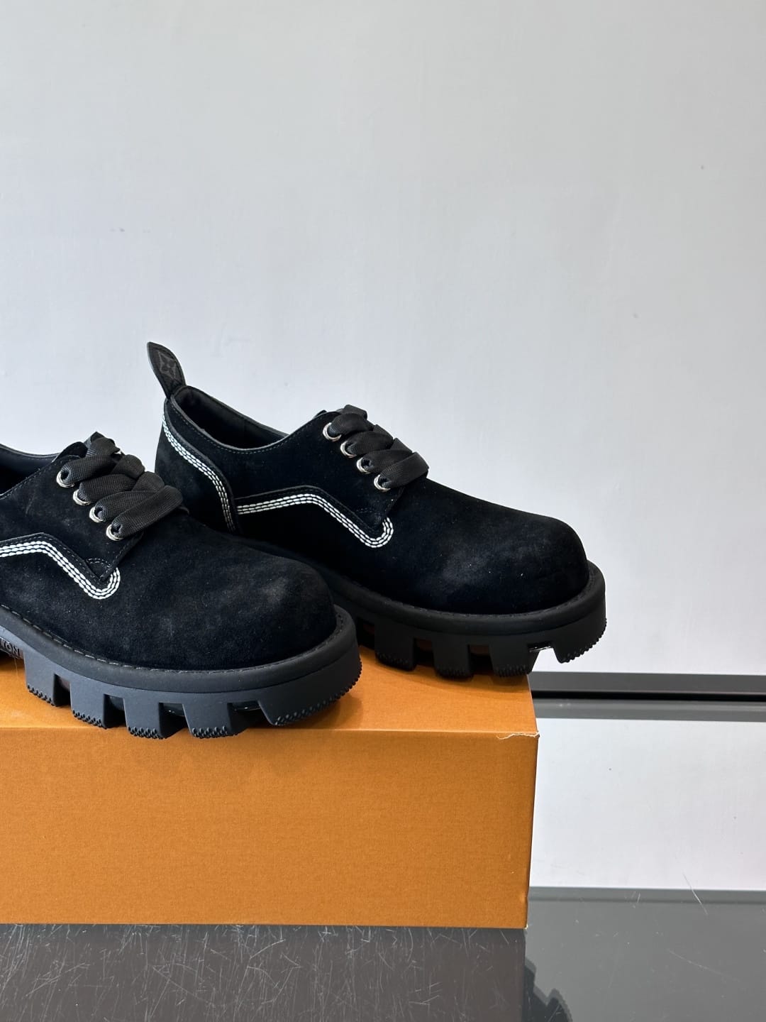 Louis Vuitton - Black Suede Derby Shoes with Chunky Lug Sole