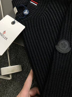 Moncler Men's Black Ribbed Knit Wool Crewneck Sweater