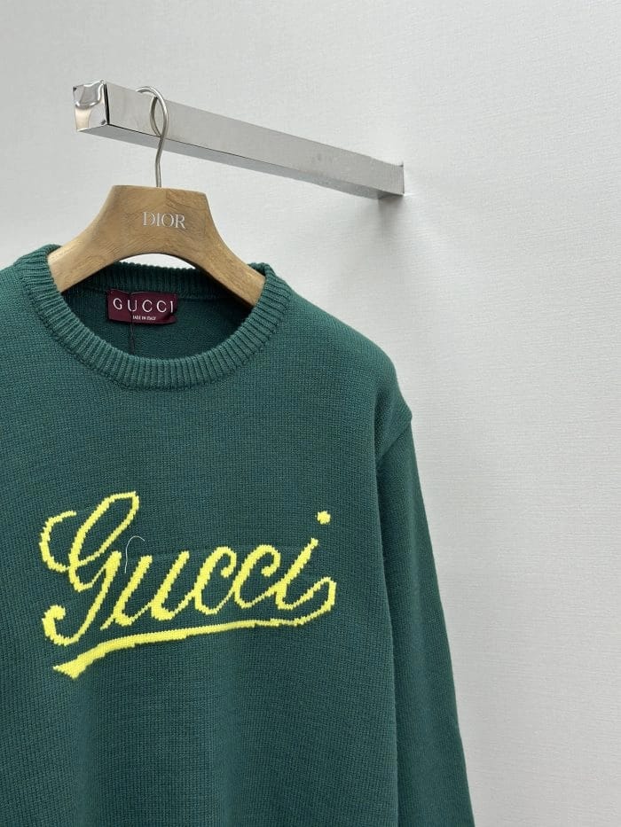 Gucci Knit Wool Sweater with Intarsia in dark green: