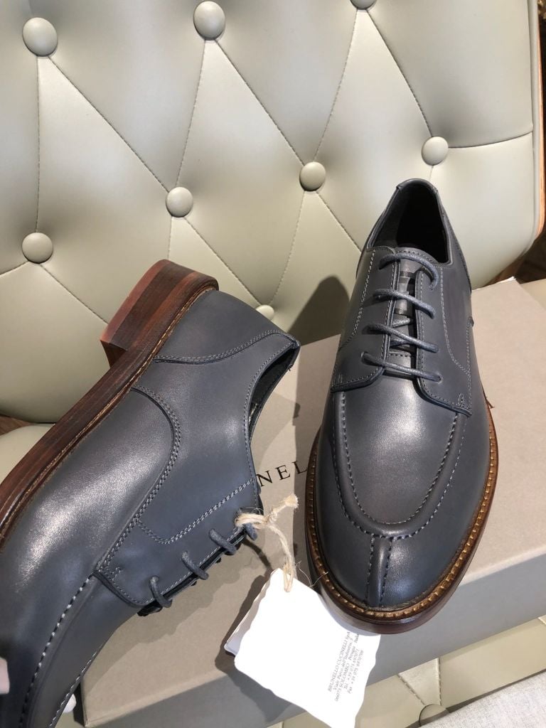 Brunello Cucinelli - Slate Grey Leather Split-Toe Derby Shoes