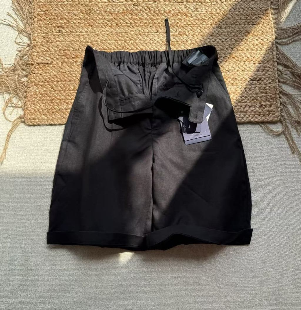 Prada Men’s Luxury 2-Piece Resort Set – Short-Sleeve Bowling Shirt & Tailored Bermuda Shorts (Black)