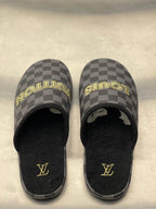 Louis Vuitton - Damier Graphite Gold Embroidered Slippers / Mules