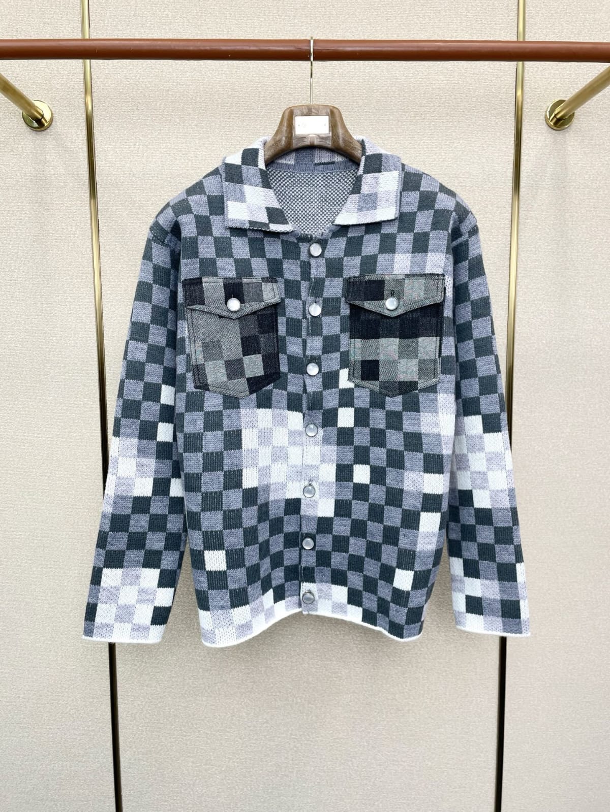 Louis Vuitton Distressed Damier Knit Cardigan