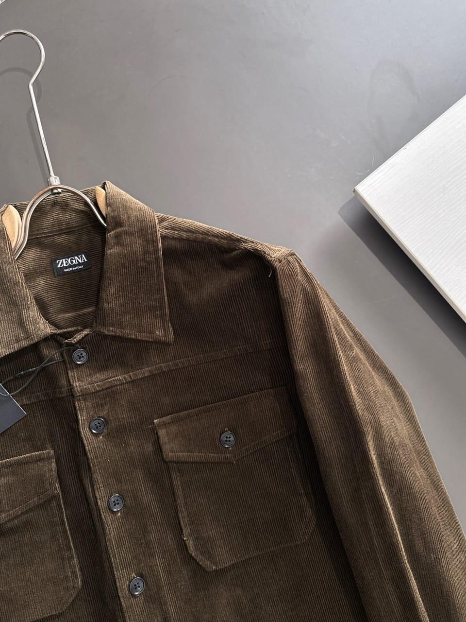 ZEGNA Men's Brown Fine-Wale Cotton Corduroy Overshirt