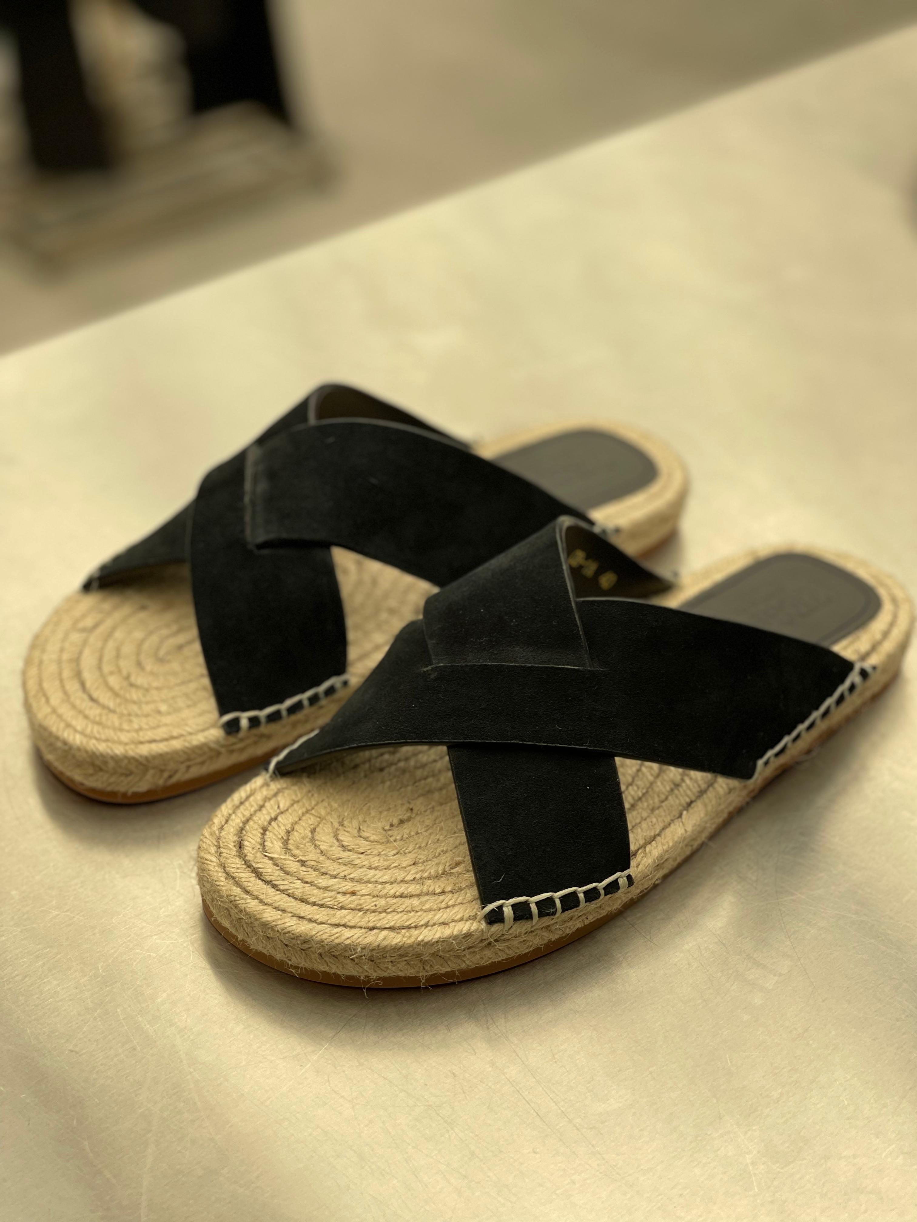 Zegna - Black Suede Criss-Cross Espadrille Slides
