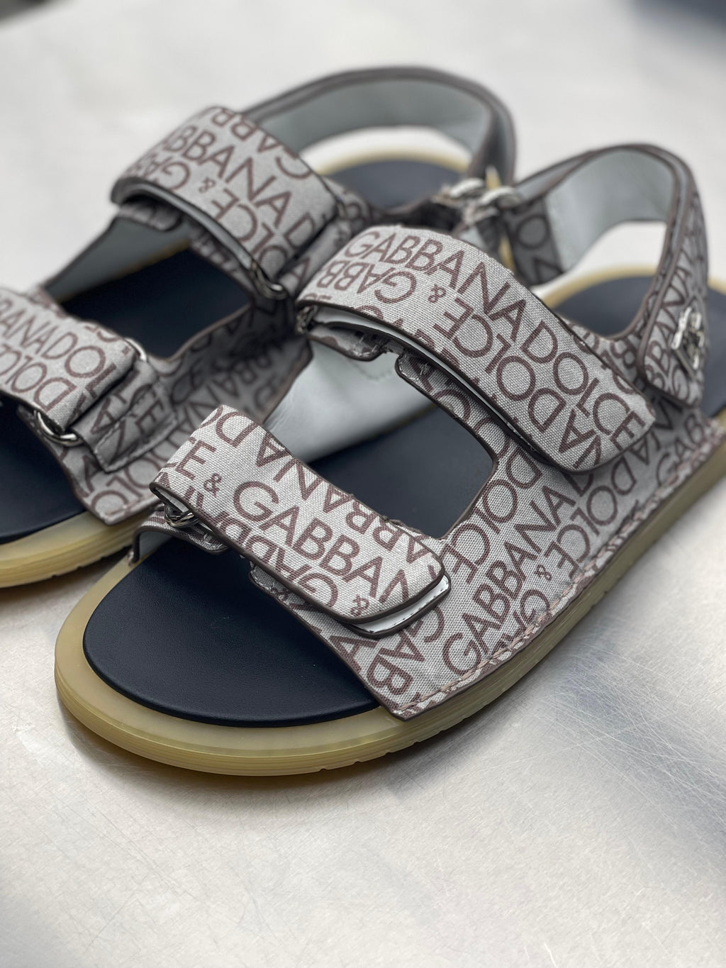 Dolce & Gabbana - Beige Allover Logo Utility Sandals
