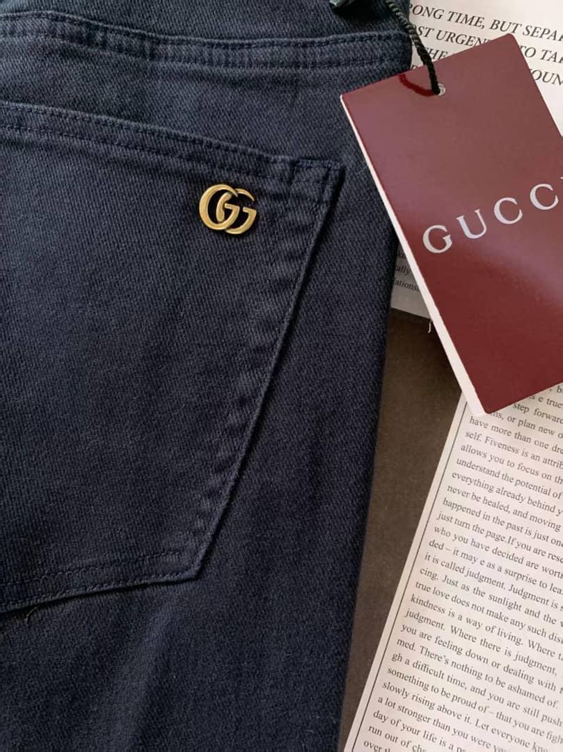 Gucci Men's Dark Wash Slim-Fit Denim Jeans with Signature Logo Patch