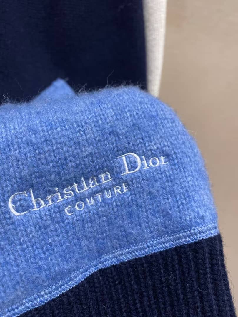 Christian Dior - Navy & White Contrast-Sleeve Knitted Zip Hoodie