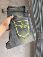 Fendi - Slim-Fit Vintage Wash Jeans with Neon Graphic Pockets