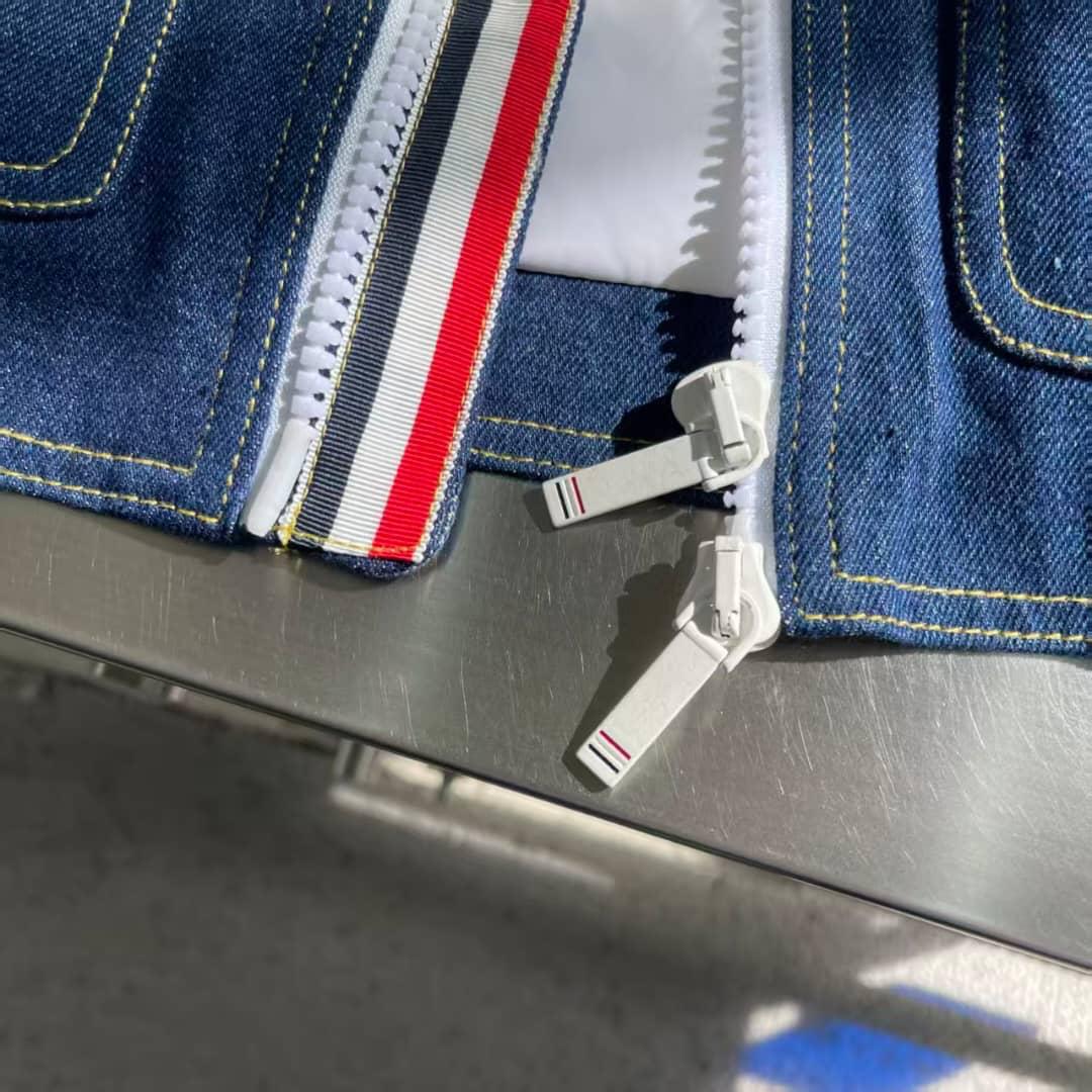 Thom Browne Indigo Denim Jacket with Shearling Collar