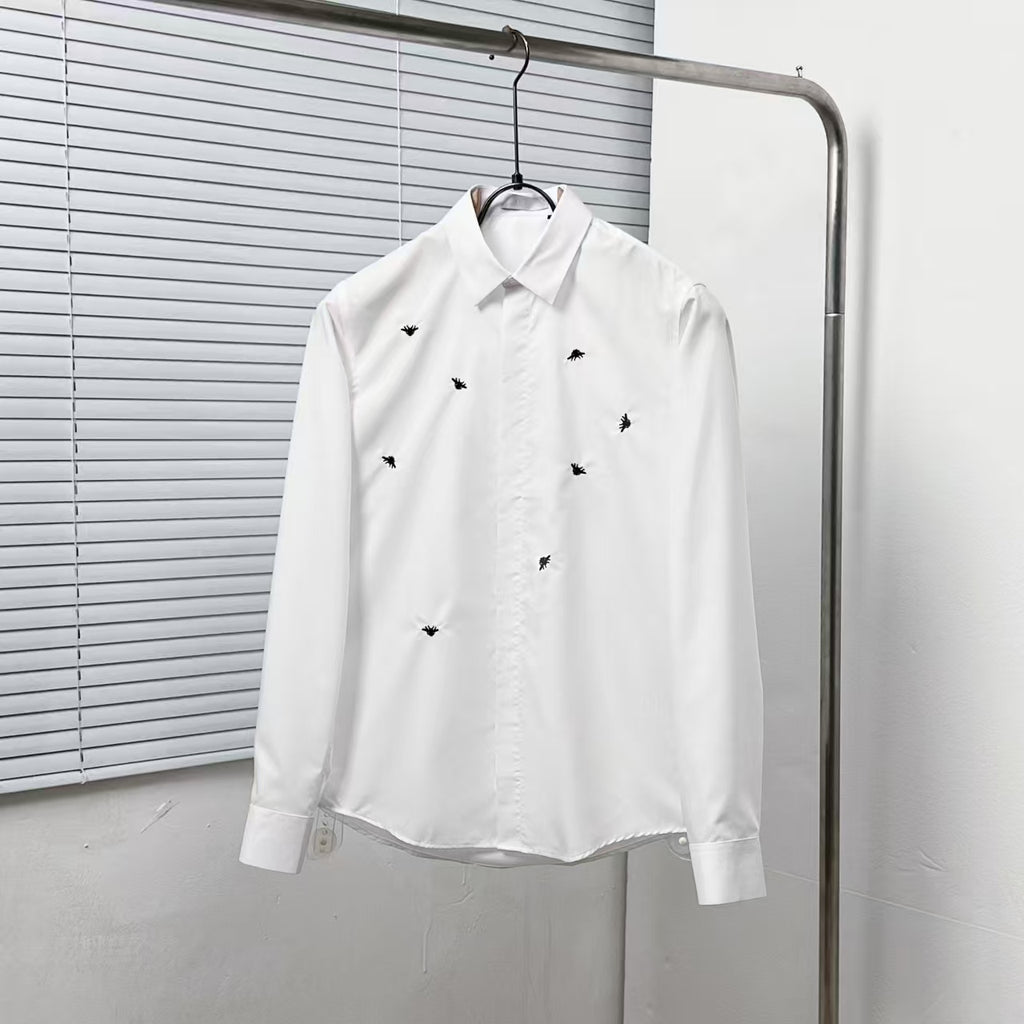 Dior - White Cotton Shirt with Scattered Black Embroidery