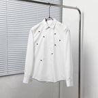 Dior - White Cotton Shirt with Scattered Black Embroidery