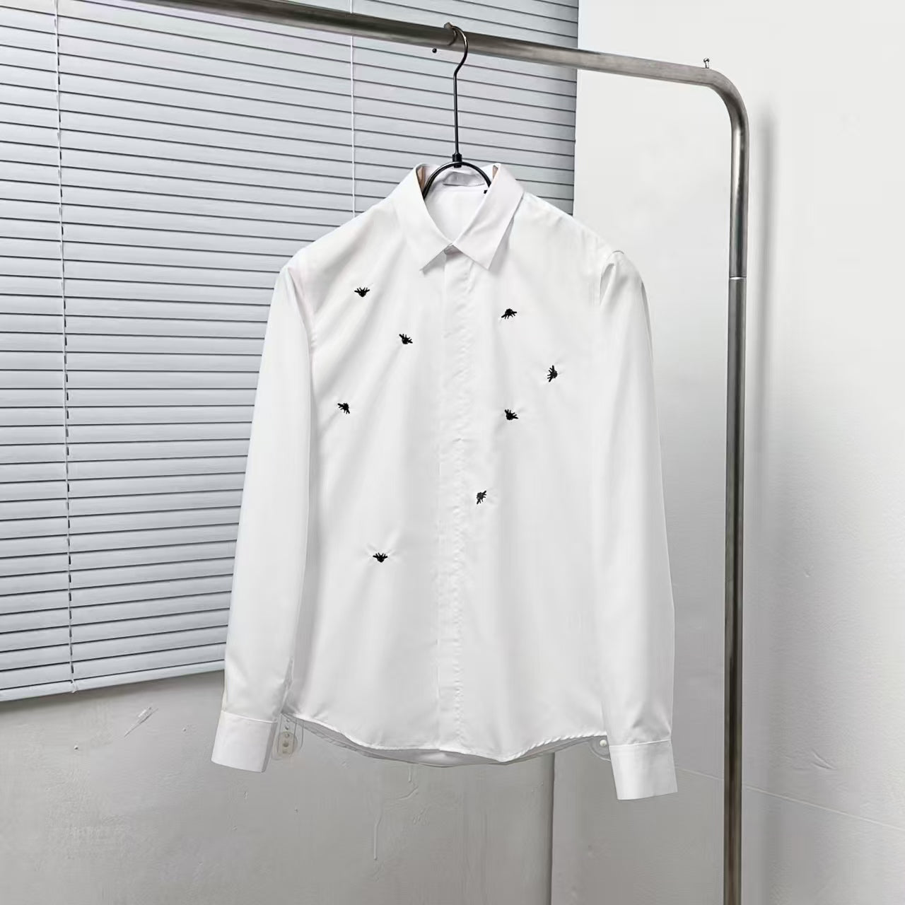 Dior - White Cotton Shirt with Scattered Black Embroidery