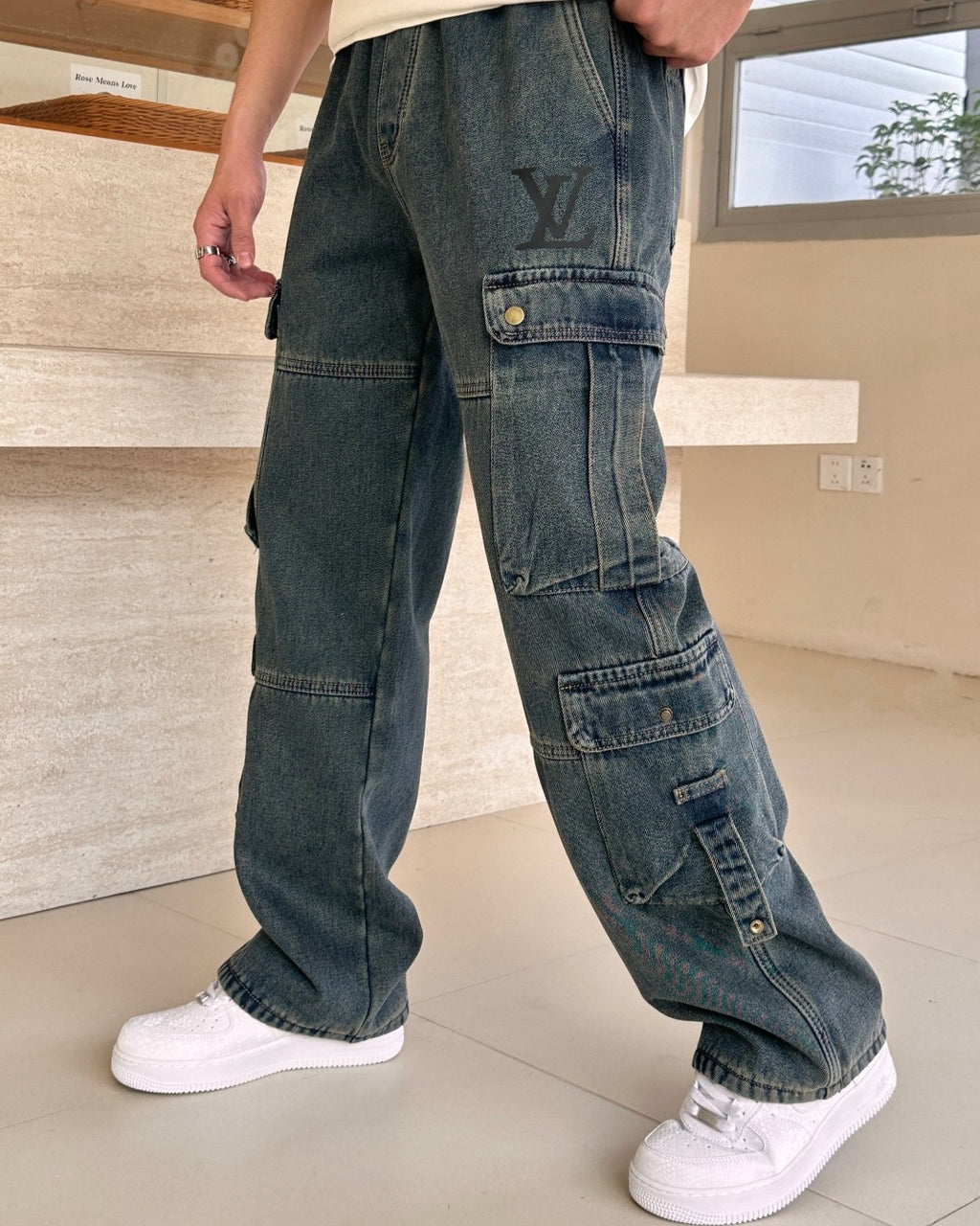 Louis Vuitton - LV Monogram Washed Denim Cargo Jeans – Loose Fit