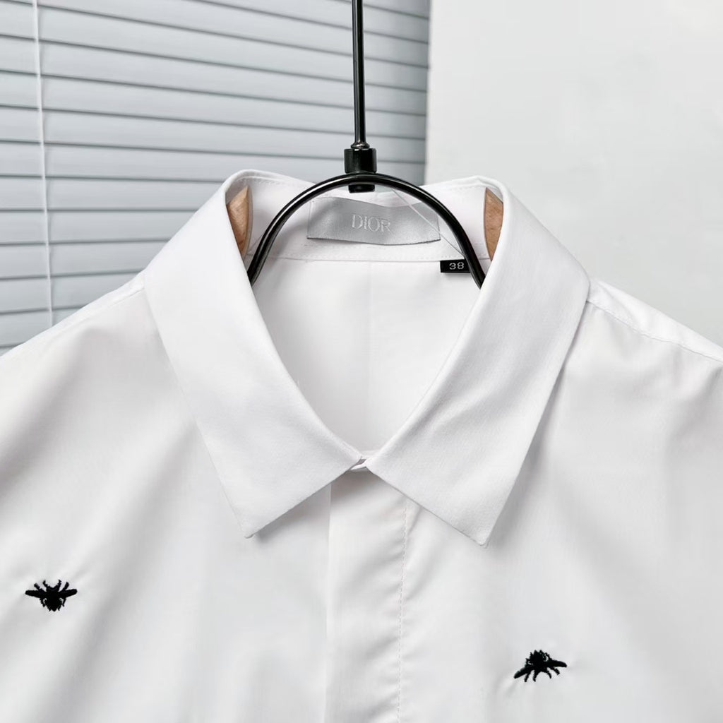 Dior - White Cotton Shirt with Scattered Black Embroidery
