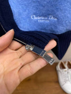 Christian Dior - Navy & White Contrast-Sleeve Knitted Zip Hoodie
