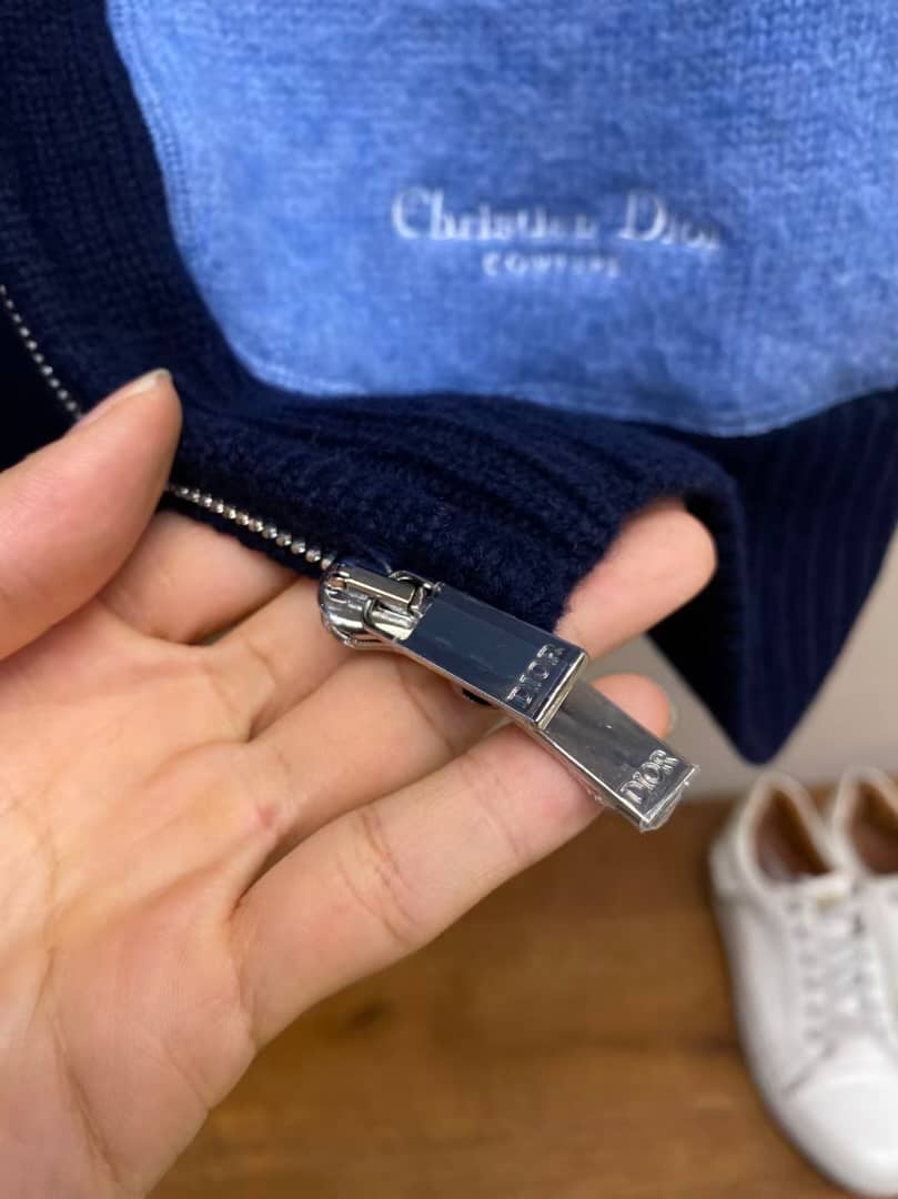 Christian Dior - Navy & White Contrast-Sleeve Knitted Zip Hoodie