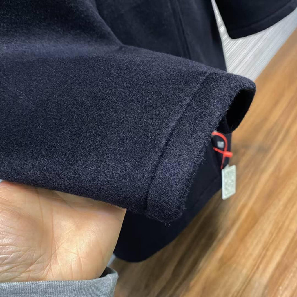 LOEWE Hooded Coat | Black Wool-Blend Anagram Jacquard