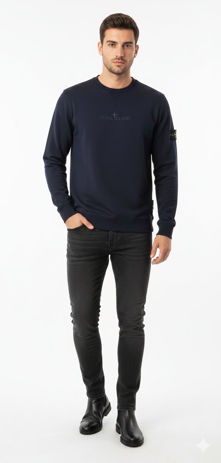 Stone Island - Navy Blue Crewneck Sweatshirt