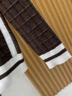 Hermès - Textured Grid Knit Sweater - Brown with White Contrast Stripes