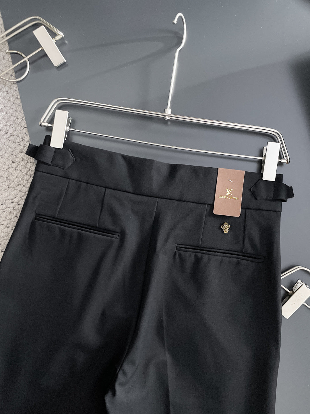 Louis Vuitton - Men's Black Tailored Pleated Trousers with LV Logo Detail