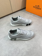 Hermès - Grey Leather Sneaker with Woven Detail and H Sole