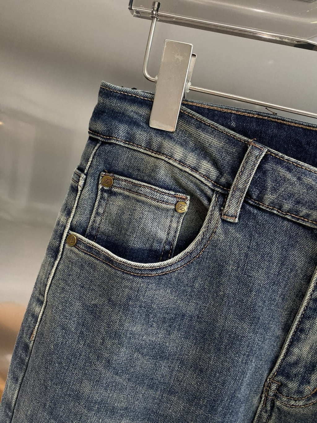 Fendi - Embroidered Pocket Slim Jeans - Medium Wash Blue