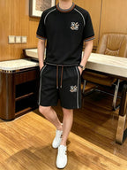 Summer Casual 2-Piece Tracksuit – Short Sleeve Crewneck & Drawstring Shorts Set