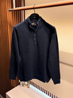 Brioni - Navy Ribbed Knit Quarter-Button Sweater