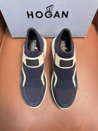Hogan - Slip-On Sneaker in Navy Blue and White Suede/Tech Fabric