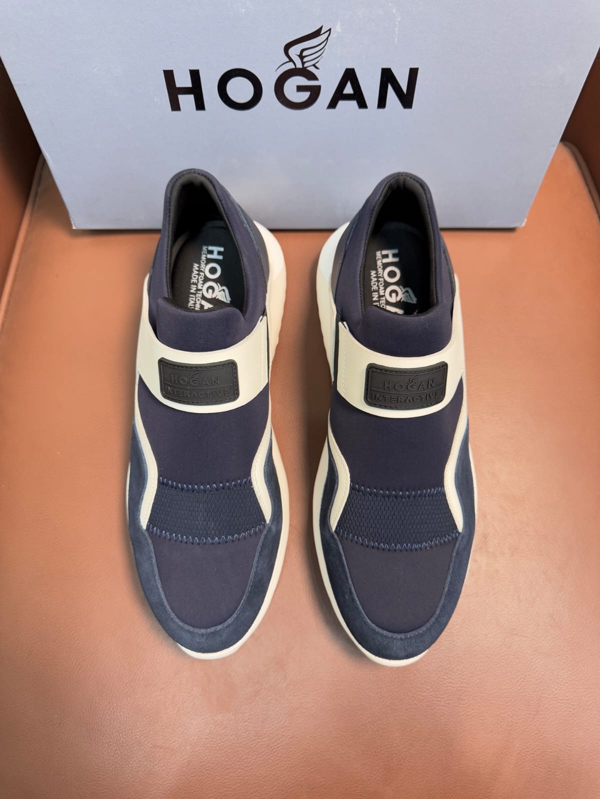 Hogan - Slip-On Sneaker in Navy Blue and White Suede/Tech Fabric