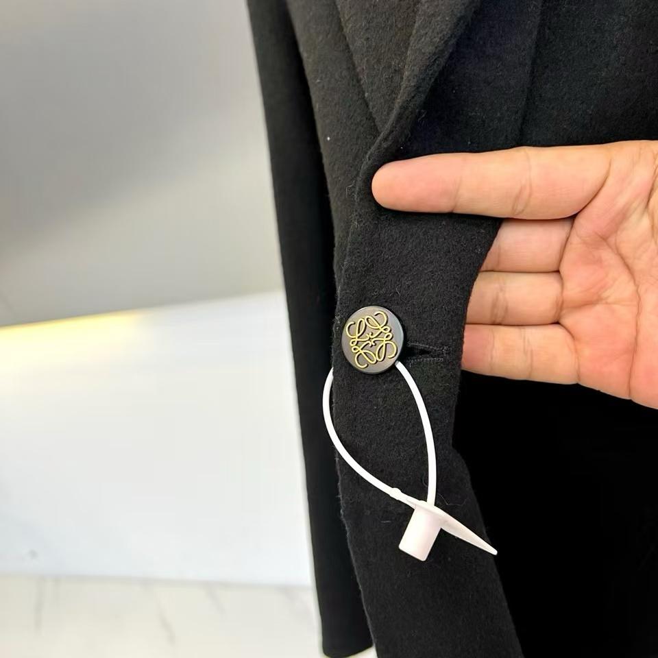 LOEWE - Men's Black Wool Blend Workwear Jacket with Anagram Brooch