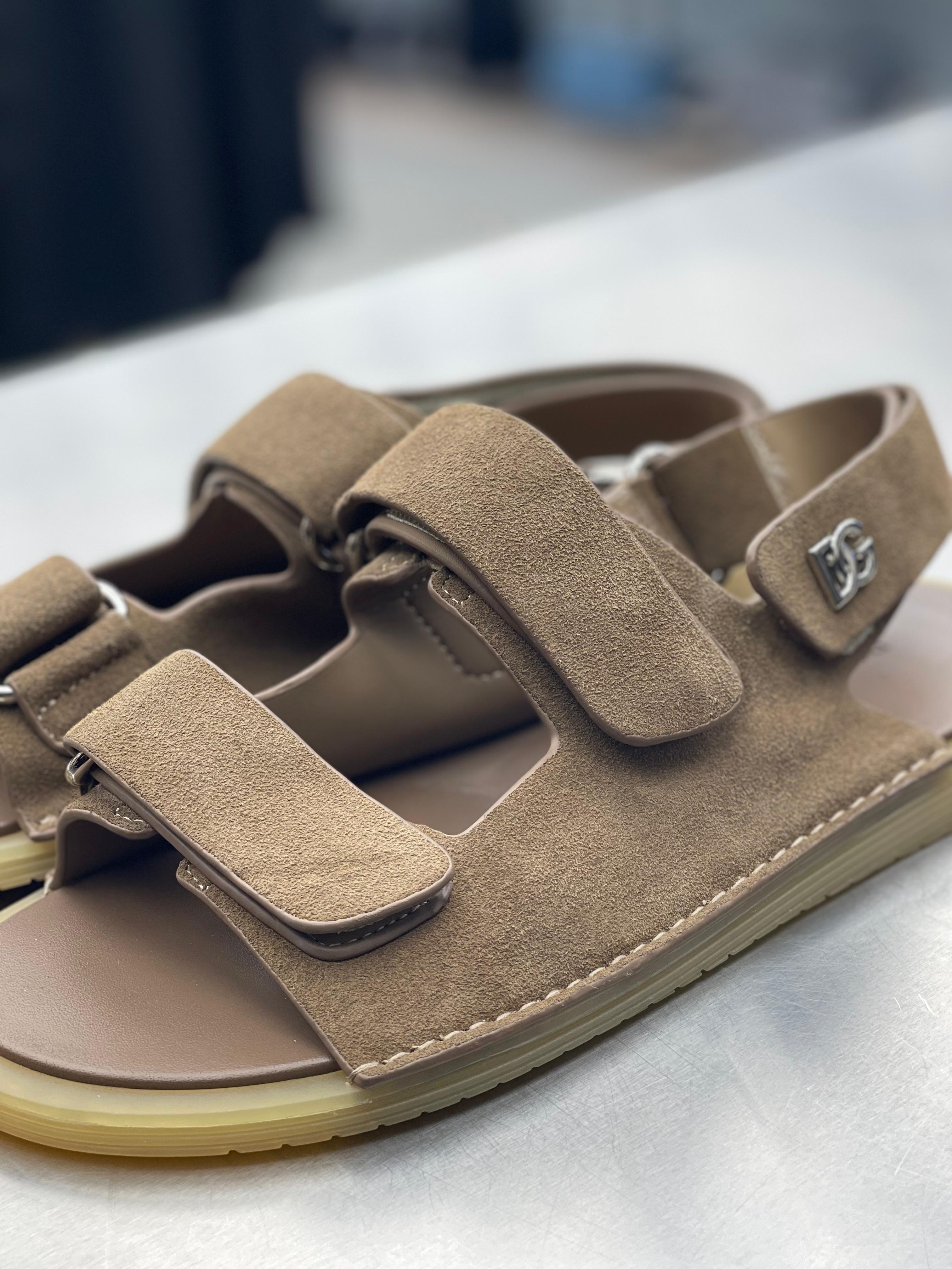 Dolce & Gabbana - Tan Suede Utility Slides with Slingback Strap
