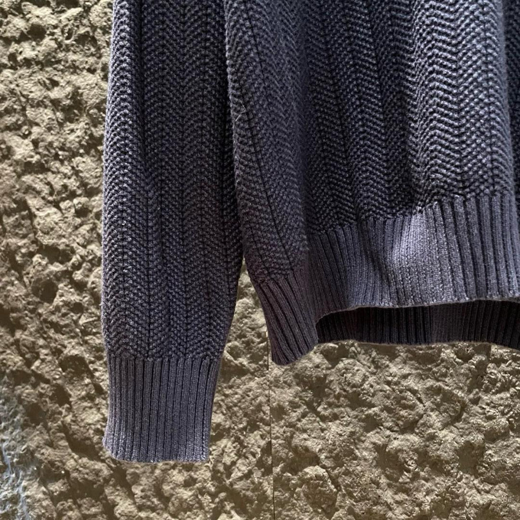 Loro Piana - Navy Blue Ribbed Knit Polo Sweater