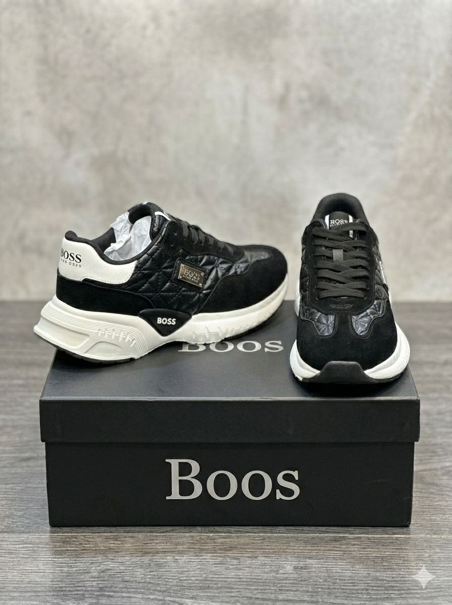 Boos - Black Quilted Panel Runner Sneakers with Chunky White Sole