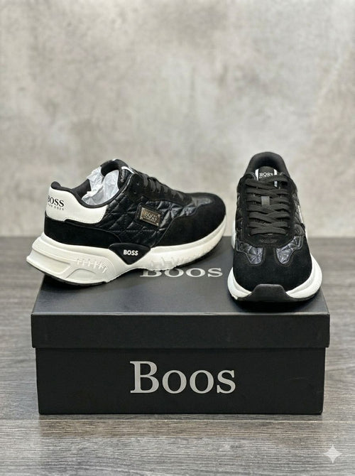 Boos - Black Quilted Panel Runner Sneakers with Chunky White Sole