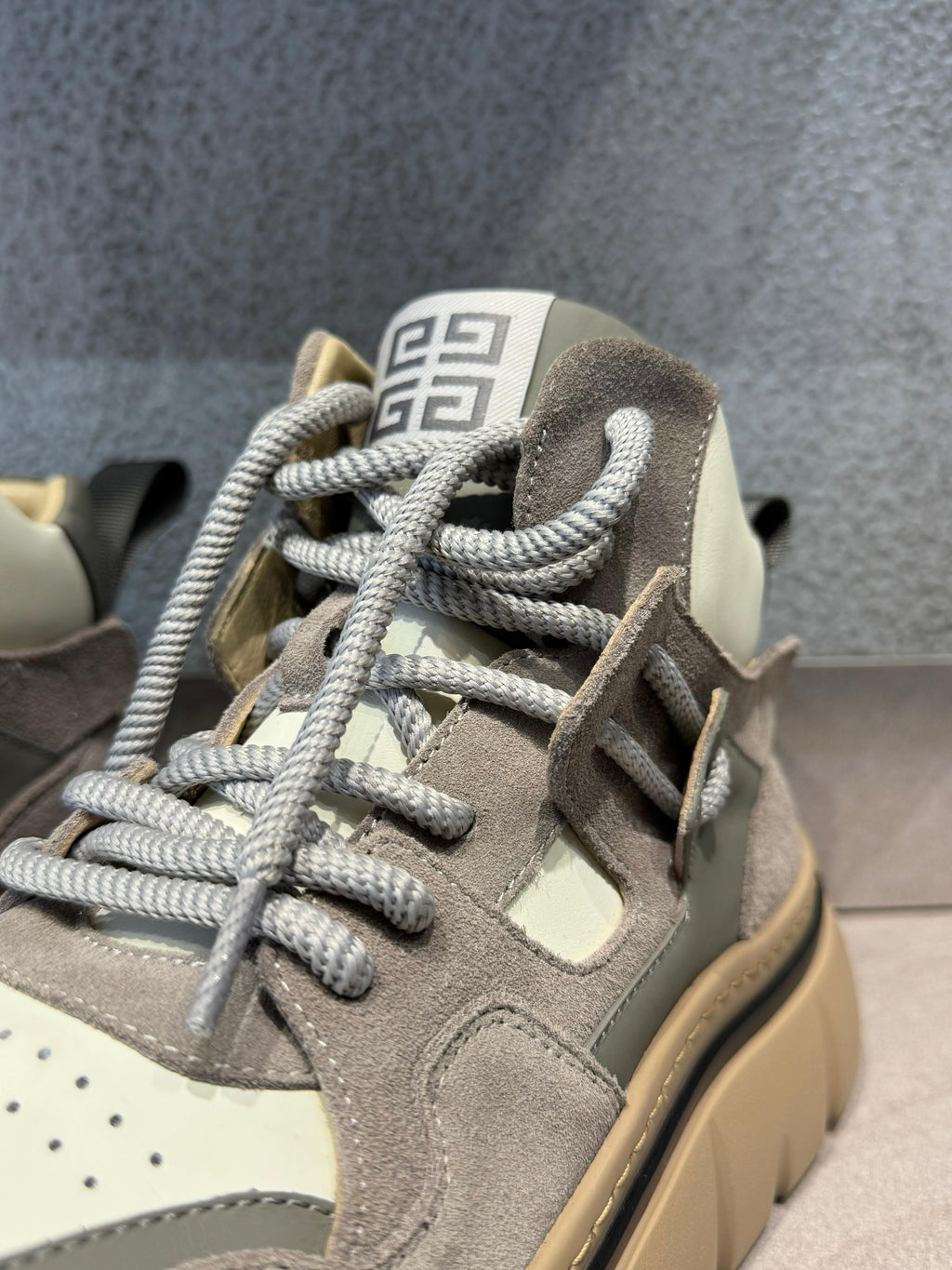 Givenchy - Grey & Beige Suede and Leather High-Top Sneakers with Chunky Sole