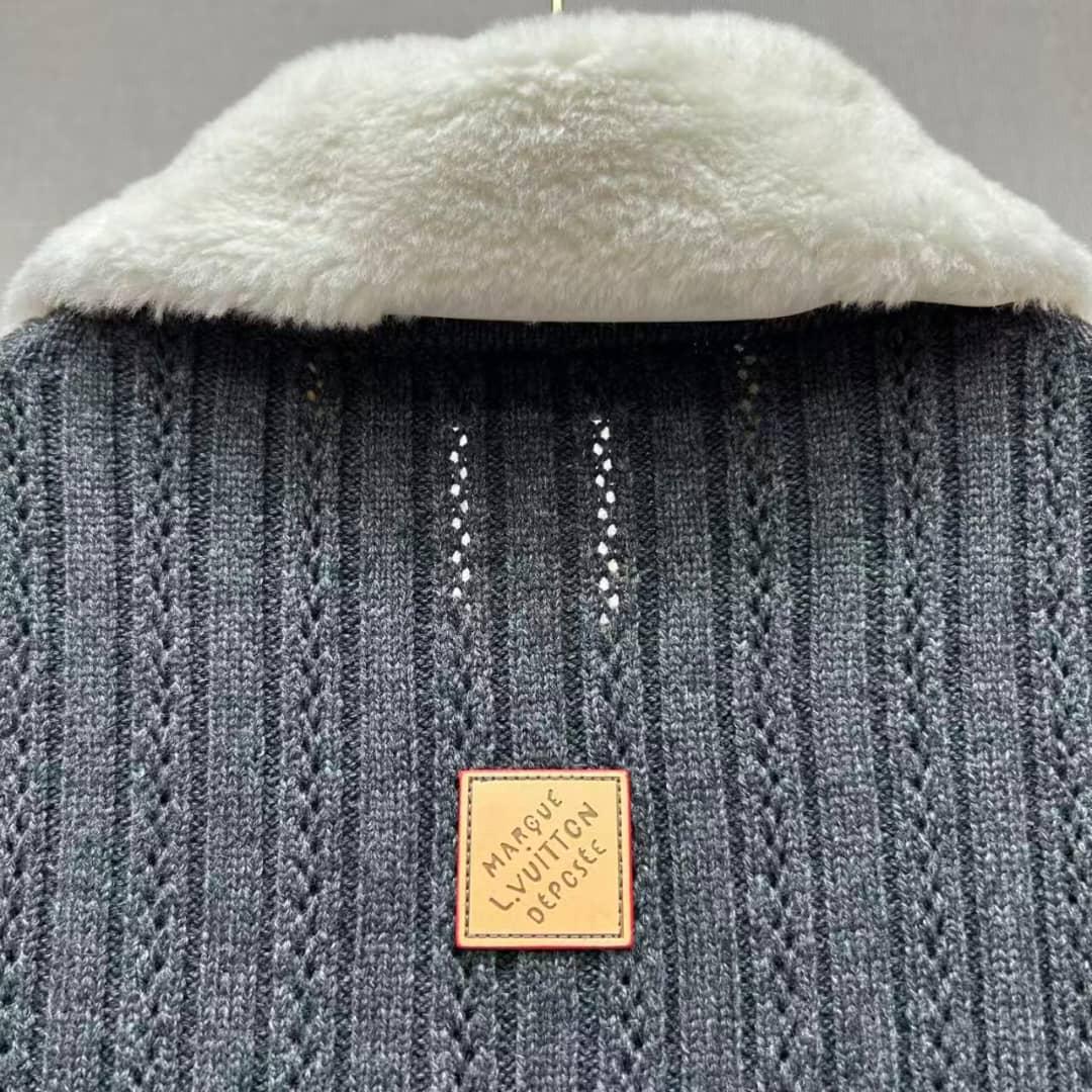 Louis Vuitton Cashmere-Wool Blouson in Dark Gray with Removable Shearling Collar