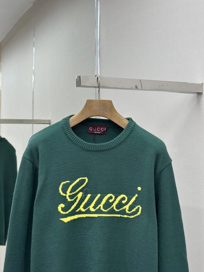 Gucci Knit Wool Sweater with Intarsia in dark green: