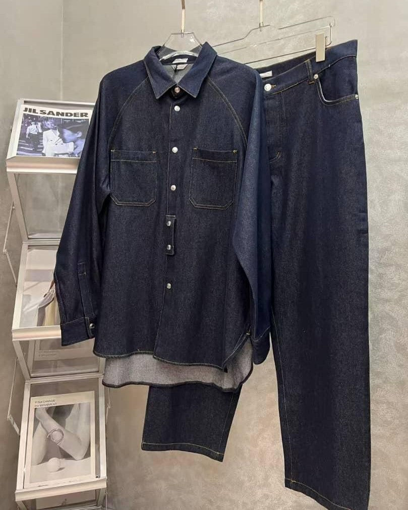 Dior Men's Dark Indigo Denim Coordinated Set: Overshirt & Straight-Leg Jeans